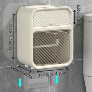 Dispensador de Papel Higiénico Rectangular de Pared para Baño, Moldeado por Inyección de PP, Autoadhesivo, Instalación sin Taladro, Impermeable, Doble Compartimento - Product Image 4