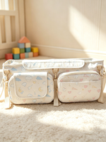 Sac de rangement double pour poussette grande capacité avec impression personnalisée, pour couches et biberons