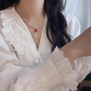 Collar de Plata con Perla de Fresa, Colgante de Plata de Ley S925, Estilo INS para Mujer, Cadena para Clavícula Linda y Dulce, Uso Diario - Product Image 2