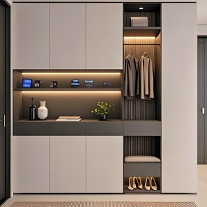 Solid Wood <b>Shoe</b> Cabinet with LED Lighting and Eco-Friendly Materials for Apartment Villa Hotel <b>Entryways</b> Minimalist Design - Product Image 5