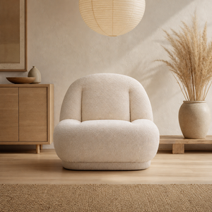 Sillón Boucle con Respaldo Redondeado, Sillón Tapizado de Perfil Bajo, Asiento Individual para Sala de Estar, Dormitorio, Villa, Muebles de Salón - Product Image 1