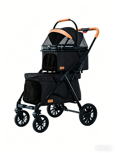 Poussette double pour animaux de compagnie, haute qualité, respirante, espace séparé, 4 roues, pliable, <span class=keywords><strong>chariot</strong></span> de voyage pour chiens et chats jumeaux - Product Image 3