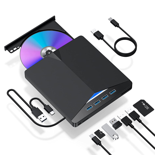 Custom Logo 5 in 1 Slim Portable USB 3.0 Optical Drive External CD/DVD Burner & ROM for Laptop