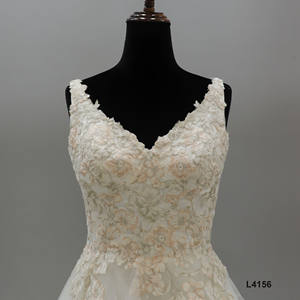 Embrasse Couleur Magnifique <span class=keywords><strong>Robe</strong></span> De Mariée Beige <span class=keywords><strong>Civil</strong></span> <span class=keywords><strong>pour</strong></span> Mariée V Décolleté - Product Image 3