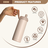 Bouteille d'eau écologique durable multicolore avec logo personnalisé, 18 oz, en acier inoxydable 304, avec poignée et paille