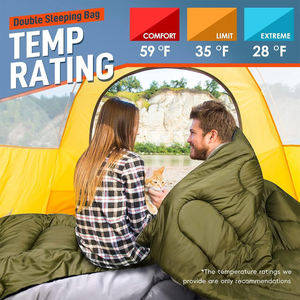 Envelope Hoodie Double Sleeping Bag Extra Wide 2 <b>Pillows</b> Four Season Waterproof Polyester Cotton Filled Camping for Family - Product Image 6