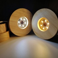 Ap02 — Base d'affichage LED en bois, présentoir rond multicolore, couleur chaude, à poser sur une Base en bois