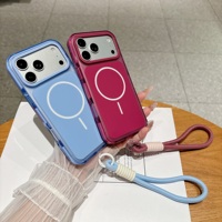 Coque antichoc magnétique IMD colorée en TPU+PC pour iPhone 14 15 16 17 18 Pro Max avec chargement sans fil et dragonne de maintien