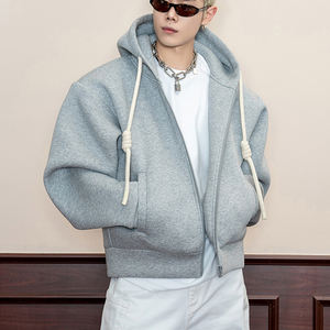 Sudadera CON CAPUCHA DE Color sólido trenzado hecho a mano con cordón de primavera para <span class=keywords><strong>hombre</strong></span> 500G chaqueta suelta con cremallera completa de peso pesado sudaderas con capucha - Product Image 4