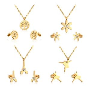 Bijoux coréens, collier et boucles d'oreilles en acier inoxydable plaqué or 18 carats pour filles - Product Image 2