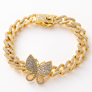 Glassato fuori Hip Hop diamante Miami a maglia cubana <span class=keywords><strong>bracciale</strong></span> a catena argento/<span class=keywords><strong>oro</strong></span>/<span class=keywords><strong>oro</strong></span> rosa Bling farfalla <span class=keywords><strong>bracciale</strong></span> regali da ragazza - Product Image 3