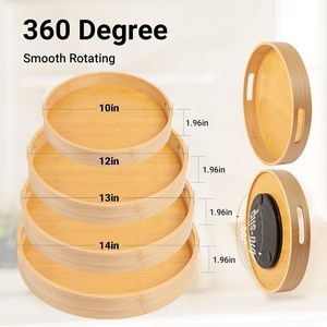 Plateau de rangement multifonctionnel en bambou de 12 pouces à <span class=keywords><strong>rebord</strong></span> haut pour épices, plateau tournant à 360 degrés pour cuisine et salle de bain, vente en gros - Product Image 6