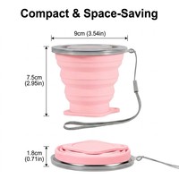 Mug de voyage pliable moderne en silicone avec couvercle et cordon, qualité alimentaire sans BPA, compatible lave-vaisselle et micro-ondes, format de poche, pliable