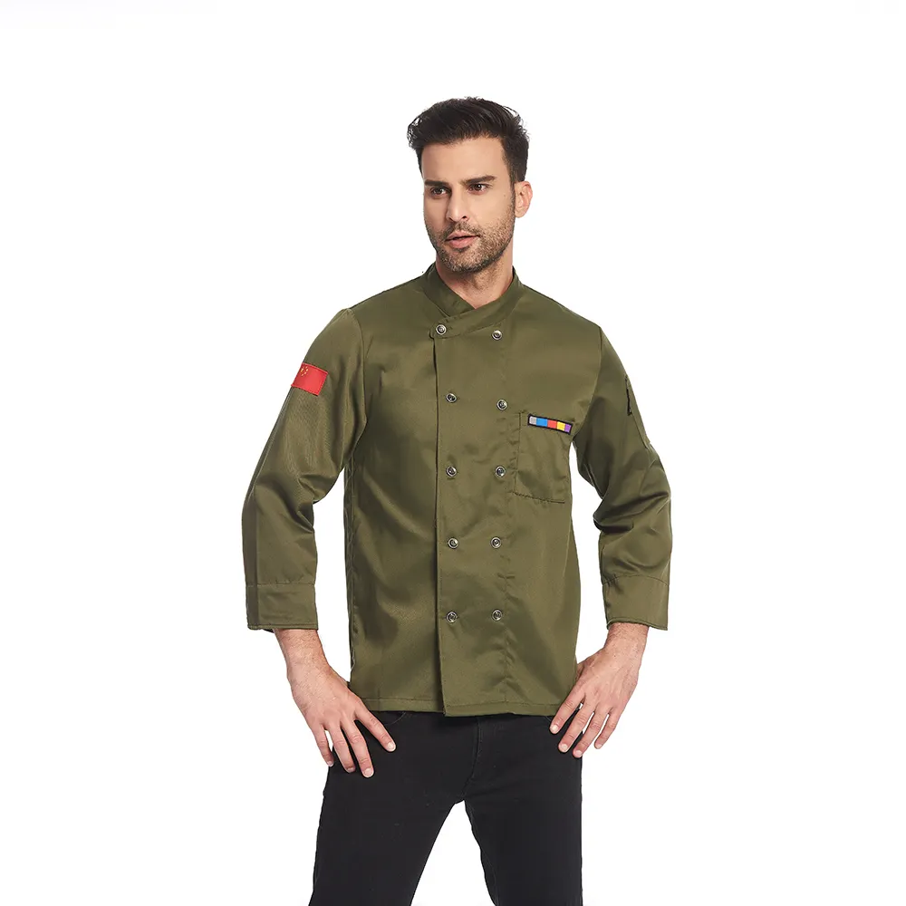 Custom Logo Unisex Restaurant Workwear Kitchen Work Coat Chef Cooking Wear Jacket Uniforms Long Sleeve