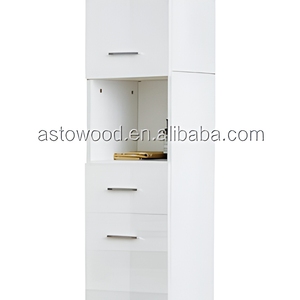 <strong>Tall</strong> Narrow <strong>White</strong> MDF Wooden Modern <strong>Bathroom</strong> Vanity <strong>Cabinet</strong> with Door 3 Shelves Eco-Friendly Metal Handles - Product Image 2