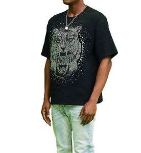 Finch May Tùy Chỉnh Tiger Rhinestone Màu Đen T Áo Sơ Mi Nam T-Shirt Chất Lượng Hàng Đầu 100% Cotton Mềm Màu Hồng Đá T Áo Sơ Mi - Product Image 2