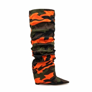 נשים אופנה slouchy הסוואה מגפיים כתום לקפל מעל טריז גבוה נשים חורף הברך - Product Image 2