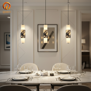 Lustre moderne en marbre, suspension LED de luxe à intensité variable, lampe suspendue cylindrique <span class=keywords><strong>pour</strong></span> salon, salle à manger, hall d'entrée, hôtel - Product Image 3