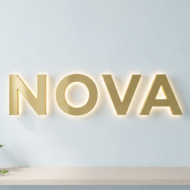 Custom 3D LED Backlit Business Channel Letter Sign Gold Mirror Illuminated Electronic Signage for Shops & Offices
