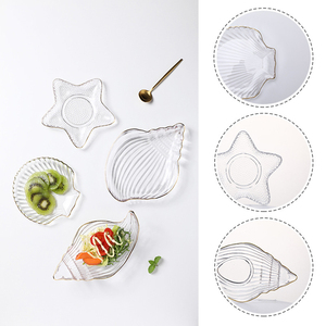 Phong Cách Nodic Vỏ Hình Dạng Món Tráng Miệng Tấm Thủy Tinh Nhỏ Bát Đĩa Thủy Tinh Cạnh Vàng Cho Kem Salad Trái Cây - Product Image 2