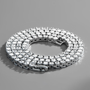 Gargantilla de cadena de tenis de mesa de diamantes de imitación de cristal rosa dorado y plateado, estilo clásico de moda para mujeres y hombres para fiesta de boda - Product Image 2