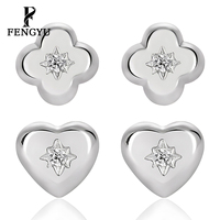 Feine Vierblättrige Blumen-Ohrstecker mit Zirkonia 925 Sterling Silber Einfache Herz-Ohrringe Damen Designer Maßgefertigter Schmuck Großhandel