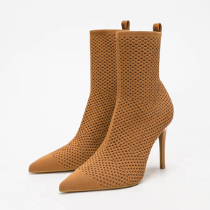 Bottines confortables en tricot de style occidental pour femmes, sans lacet extensible pour vêtements décontractés et de bureau, bottes de cowboy longues pour la saison d'automne - Product Image 2