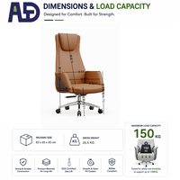 Chaise de bureau de direction moderne de luxe à dossier haut en cuir PU, ergonomique, pivotante, avec base chromée, pour hôtel, bureau commercial ou à domicile