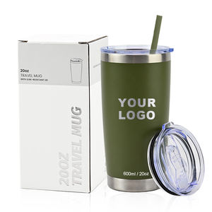 Vente en gros de gobelets à café en acier inoxydable à double paroi réutilisables de 20 oz, logo personnalisé, tasse de voyage pour le camping - Product Image 1