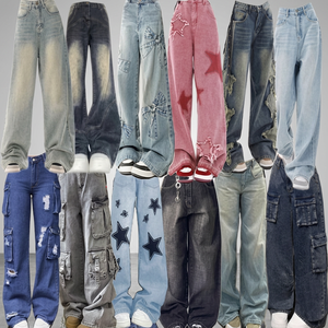 Ladies' Casual Summer <b>Baggy</b> Straight 6-Pocket Breathable Denim Cotton Mid Waist Eco-Friendly Fashion Trousers Women's <b>Jeans</b> - Product Image 3