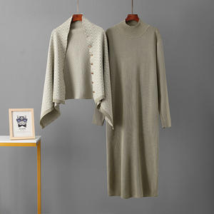 Vestidos de suéter de alta calidad, conjunto de dos piezas elegante de Chal ondulado de punto para mujer de invierno - Product Image 4