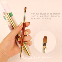 Lot de pinceaux double embout pour nail art, manche en bois d'acajou, virole en laiton, double tête pour liner et peinture, pour vernis gel