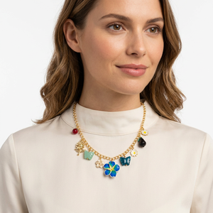 Bohemian Gold Plated Charm Necklace with Resin Flowers Butterflies and Beads Handmade Women's Cute Jewelry Gift - Product Image 2