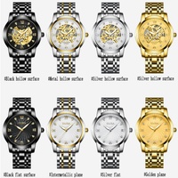 OLIKA haute qualité hommes montre mécanique automatique classique bracelet en acier inoxydable creux résistant à l'eau montre d'affaires pointeur