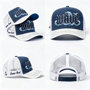 Nueva Gorra Trucker Casual para Exteriores con Bordado 3D <span class=keywords><strong>de</strong></span> Ondas, Visera Curva, Transpirable, Ajustable con Cierre a Presión, para Vacaciones en la Playa - Product Image 4