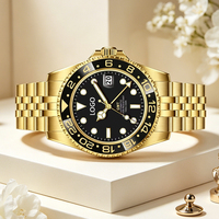 Reloj de Diseño GMT con Movimiento Mecánico Automático, Acero Inoxidable, Cristal de Zafiro, Resistente al Agua 100M, Esfera Luminosa