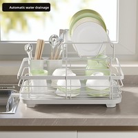 Égouttoir à vaisselle double couche en métal pour cuisine, support de rangement multifonctionnel pour comptoir avec boîte de rangement pour baguettes
