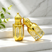 Flacon roll-on de luxe en verre doré ajouré de 6 ml, vide et rechargeable, pour huiles essentielles, parfums et huiles parfumées