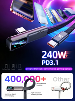 Câble USB-C à Angle Droit 90 Degrés 240W à Charge Rapide pour Téléphone, Tablette et Ordinateur Portable – Longueurs 0,9m, 1,8m, 3m – Meilleure Vente