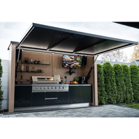 Wetterfester Outdoor-Küchenschrank mit Pergola aus 304 Edelstahl, Rostfreie BBQ-Insel mit Grill, Spüle und Kühlschrank, Modular Aufbaubar