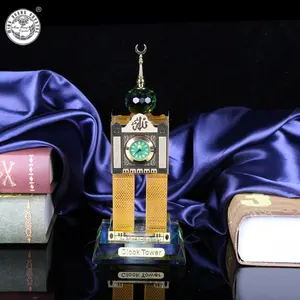 MH-P017イスラムの手工芸品の置物ラマダン工芸品イスラム教徒のカーバ時計塔イスラムの水晶マッカメッカ時計塔