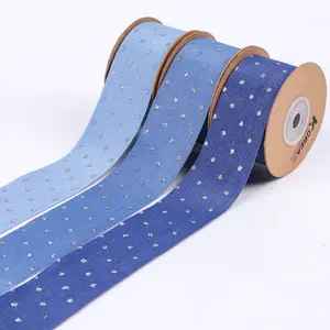 Hot Stamping Silver Dots Polyester Cotton Grosgrain Ribbons Jean Ribbon for Garment Accessory