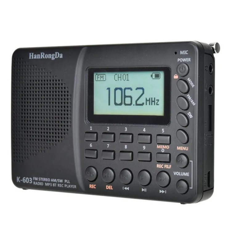 Hochwertiger Radio-Player K-603 tragbarer FM / AM/SW-Vollband-Stereo-Radio-Unterstützung Wireless & TF-Karte