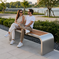 Banc de parc extérieur en acier inoxydable en forme de U, banc de loisirs sans dossier en WPC