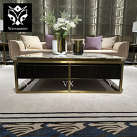 Conceptions populaires Table basse carrée de luxe avec dessus en marbre Meubles de salon aux pieds en métal