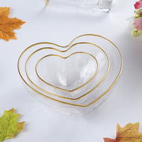 Amour coeur forme Dessert gâteau Snack Charge assiette verre vaisselle cuisine verre fruits salade bol avec bord doré