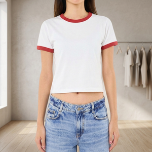 T-shirt bébé rouge à col contrastant, impression DTF, 40 fils, 210 g/m², personnalisé, haute qualité Thaïlande - Product Image 2