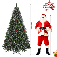 Sapin de Noël artificiel pré-éclairé et pré-décoré de 2,3 m, pin givré, décoration de Noël avec pointes givrées, cônes de pin, baies et support