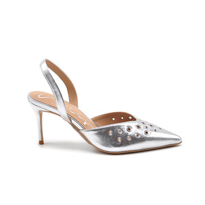 2025 dernière mode noir PU sandales à talons hauts femmes fronde dos <span class=keywords><strong>Mules</strong></span> à talons bout pointu goujons en métal été automne accessoires - Product Image 3