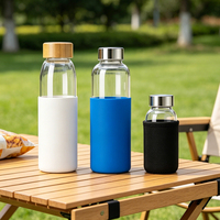 Botol Air Kaca Borosilikat 350ml 500ml 1000ml dengan Tutup Sekrup, Botol Minuman Bening Isi Ulang untuk Suplemen, Logo Dapat Disesuaikan